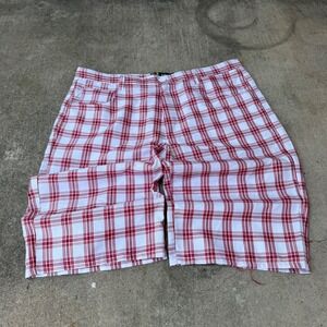 Bluez Mens Plaid Shorts Red White Checkered Streetwear Size 3XL